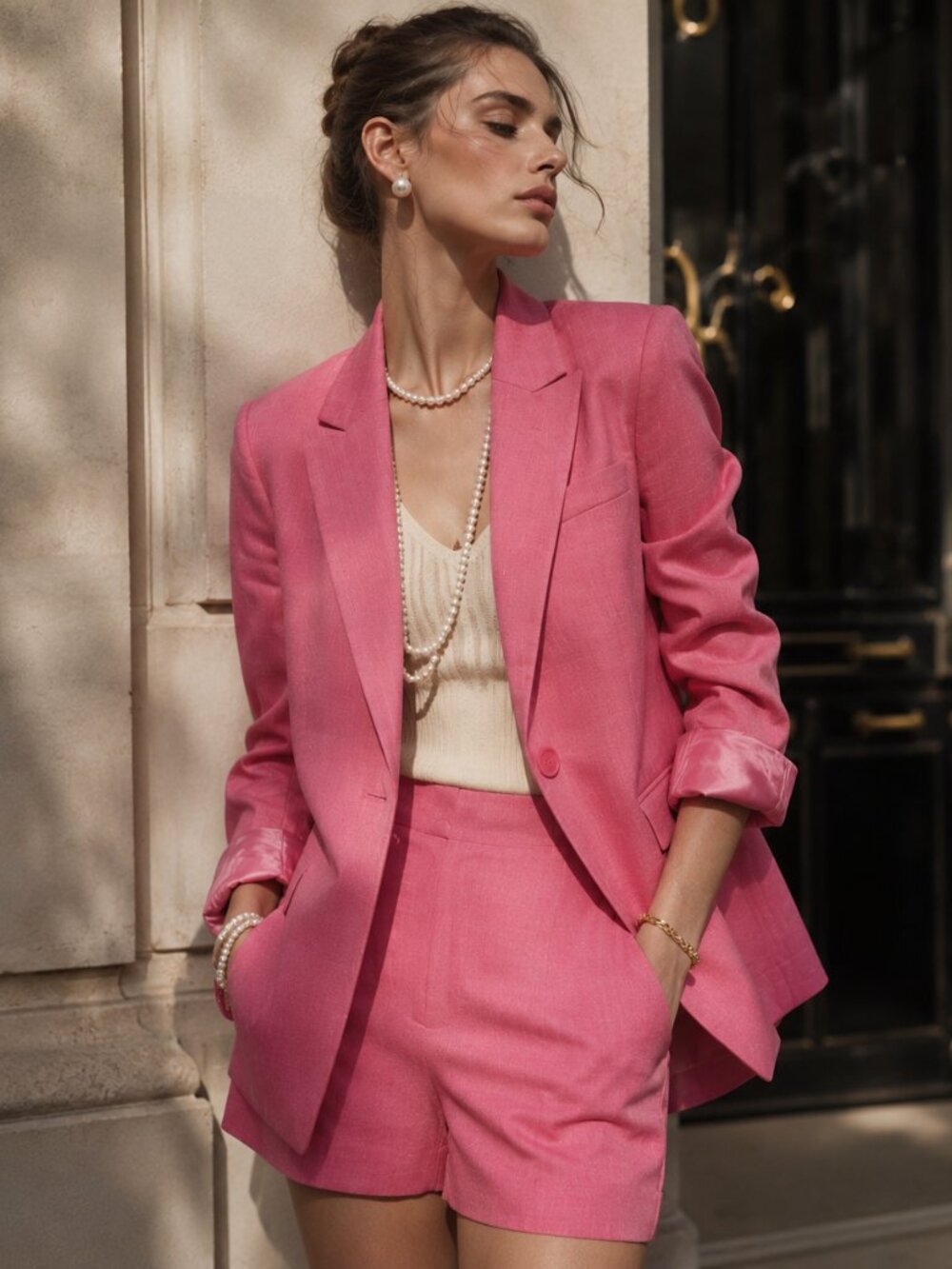 Zara Buttoned Tailored Blazer Fuchsia NWT